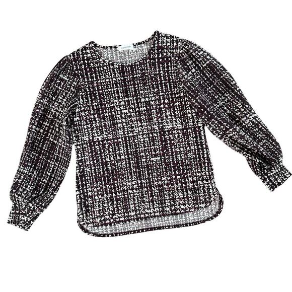 Calvin Klein Blouse Top Long Sleeve Purple White‎ Patterned Career Casual - Picture 1 of 6